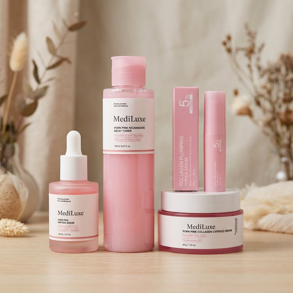 Rose Pink Collagen Beauty Bundle Peptide Serum Toner Cream Set