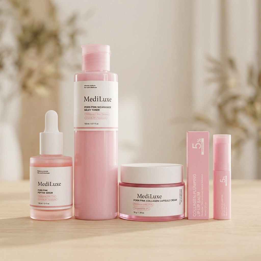 Rose Pink Collagen Beauty Bundle Peptide Serum Toner Cream Set