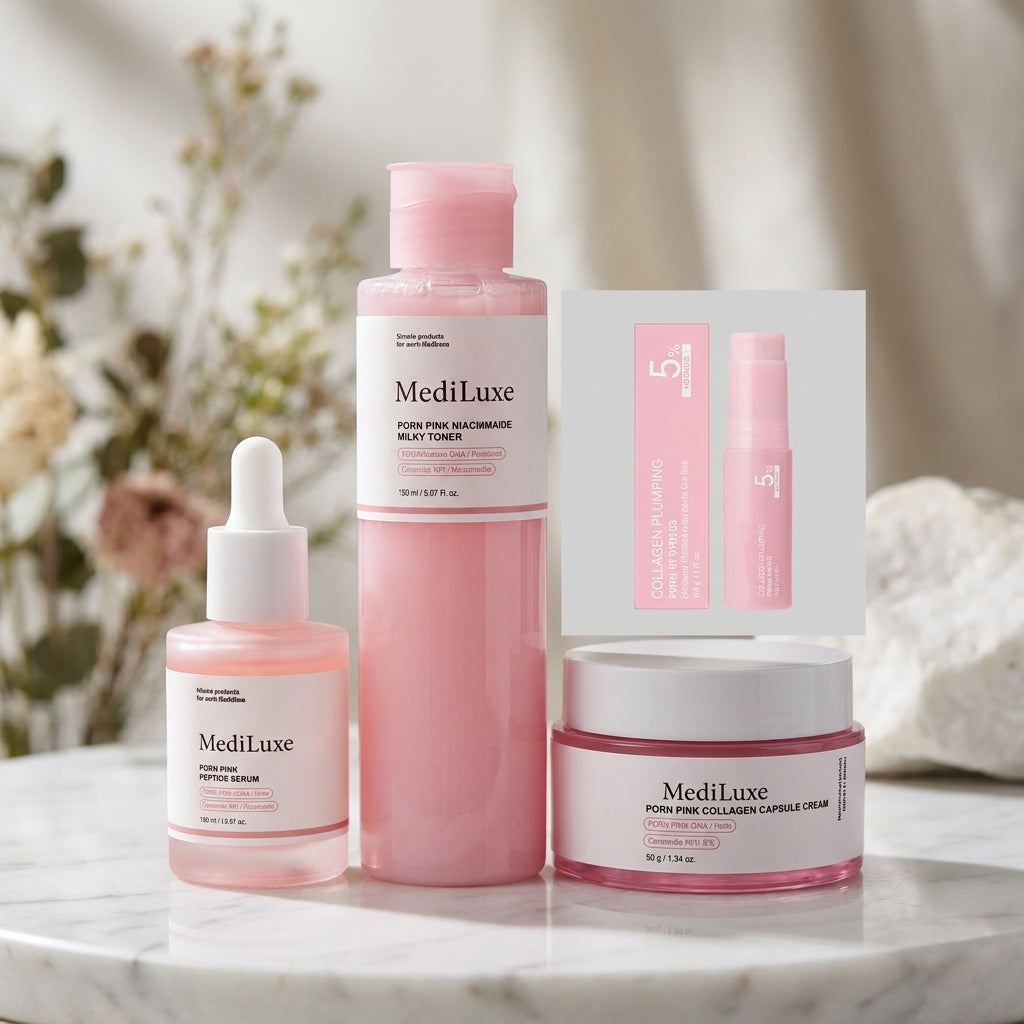 Rose Pink Collagen Beauty Bundle Peptide Serum Toner Cream Set