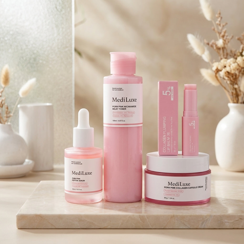 Rose Pink Collagen Beauty Bundle Peptide Serum Toner Cream Set